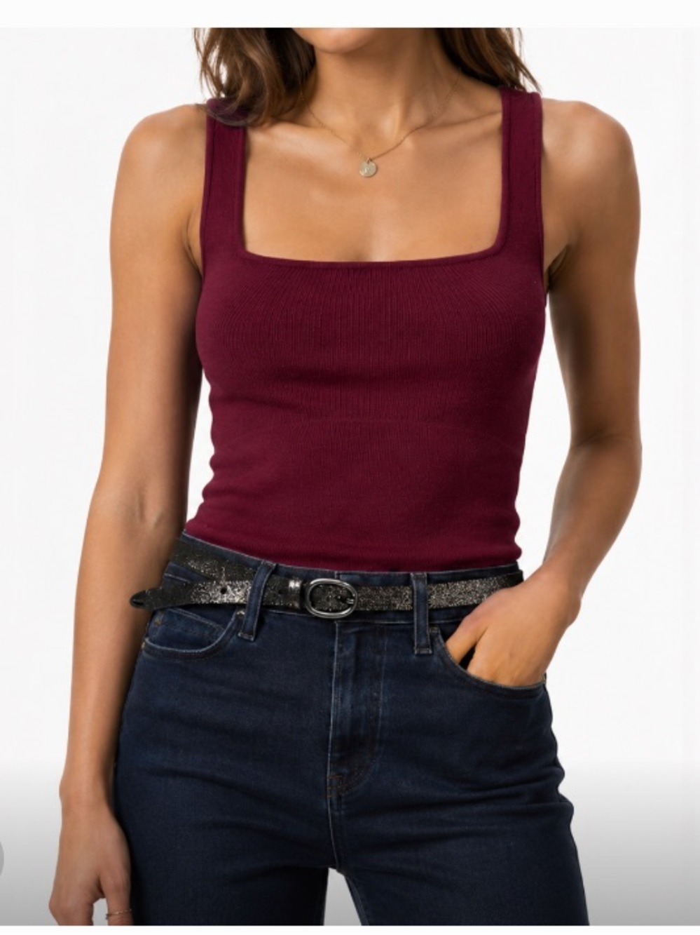 PAIGE Burgundy Square-Neck Knit Tank XS